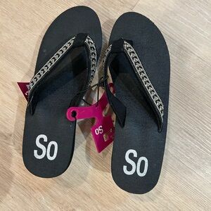 SO Black Flip Flops with Woven Straps